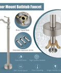 Brushed Nickel Freestanding Bathtub Faucet With Swivel Spout, Vintage Style, Single Handle Floor Mount Tub Filler, diagram view