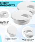 25 Pack 2 Inch Desk Grommets For Dial In Cable Management Sturdy Plastic Cord Hole Covers Keep Your Office Setup Crisp And No Sweat Easy Install Wire Organizers For PC Desks White features removable cover and small cut-outs.