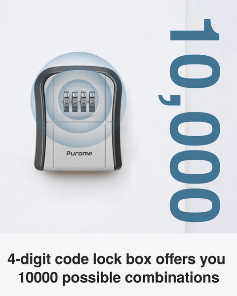 Wall Mounted Key Lock Box With Resettable Combo Code For Home Office And Garage Secure Spare Key Storage Durable Dust And Water Resistant Cover And Easy Mount Hardware Included showing 10000 combinations