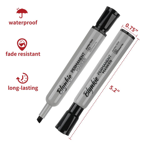 Bulk 48 Count Permanent Markers With Dual Width Chisel Tips Quick Drying Waterproof Ink shown with features waterproof, fade resistant, long-lasting