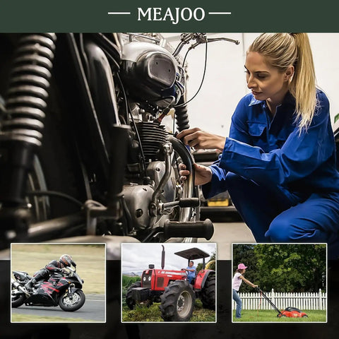 Mechanic working on motorcycle highlighting Set Of 6 One Quarter Inch Gas Inline Fuel Filters With Magnets, Universal Fit For Briggs And Stratton