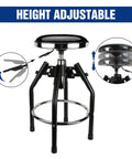 Heavy Duty Adjustable Hydraulic Shop Stool With 360 Degree Swivel For Garage Bar Seating, height adjustable features shown.