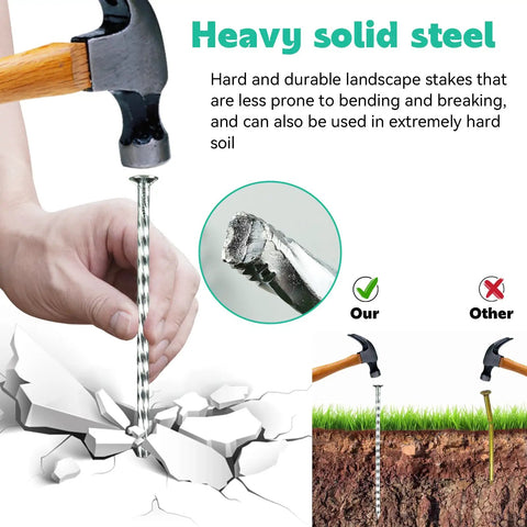 Six Inch Spiral Landscape Stakes 100 Pack With Gasket Heavy Duty Galvanized Metal Garden Stakes demonstration in use