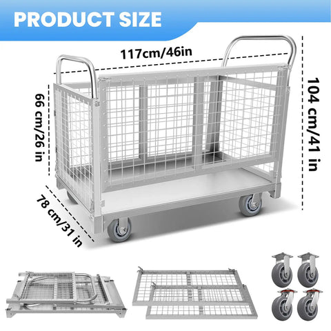 Heavy Duty Platform Truck Cart With 5 In 1 Convertible Cage Folding Flatbed Push Cart For Warehouses 2600 Lb Capacity Extra Large Rolling Hauler Built Tough To Handle Heavy Loads No Sweat