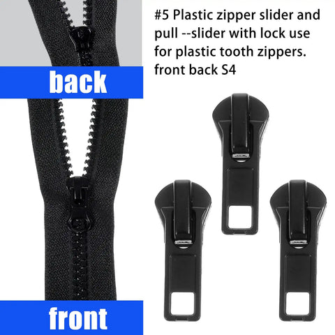 41 Piece Zipper Repair Kit Black Durable Universal Replacement Sliders For Separating Jacket Zippers with front and back views