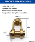 4 Pack Slack Adjuster Clevis Pin Kit with a Half Inch Pin and Five Eighths Thread Forged Brake Yoke Set for Type 20 24 30