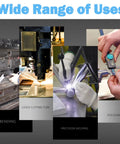 Images of CNC bending, laser cutting tube, precision welding, and polishing processes used for metal fabrication.
