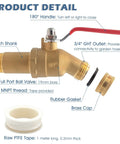 Three Quarter Inch MNPT Full Port Brass Water Heater Drain Valve With Two Inch Shank And 180 Degree Handle Garden Hose Adapter Replacement Parts For Fast Easy Drain And Leak Free Performance, labeled diagram with features