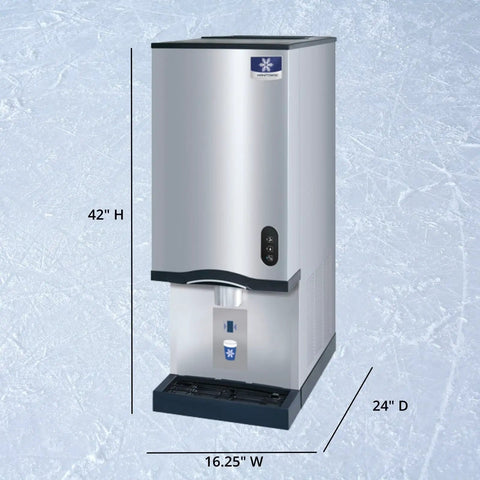 Pro Level Commercial Countertop Nugget Ice Maker With Built In Dispenser, 42" H x 16.25" W x 24" D, stainless steel design.