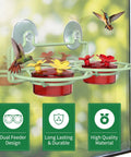 Window Hummingbird Feeder With Strong Suction Cups, Metal Base, Two 2-Ounce Reservoirs, Six Bee-Proof Feeding Ports, Glass