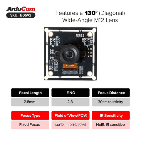 120FPS Global Shutter Mono USB Camera Module With 1280x800 800P High Speed UVC Webcam And 130 Degree Wide Angle M12 Lens front view