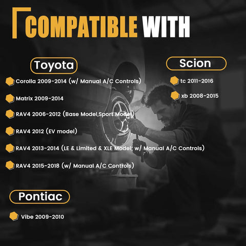 List of compatible vehicles with Straight Up Front Hvac Heater Blower Motor For Toyota Corolla Matrix Rav4 700230