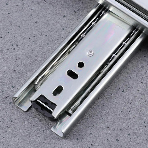 Heavy Duty Steel Ball Bearing Drawer Slides Featuring Slick Silent Telescopic Cabinet Runners with smooth stainless steel finish.