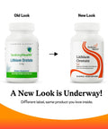 Comparison of old and new look of 100 vegetarian capsules of Lithium Orotate Brain Health Mineral Supplement For Focus And Memory Boost.