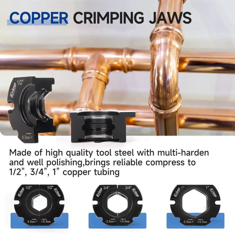 Copper Pipe Crimping Tool With Cutter For One Half Inch Three Quarter Inch And One Inch Copper Tubing ProPress Adapts