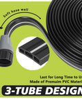 Close-up of Flat Soaker Hose With Holes 50 Ft For Lawn And Garden Watering, 3 Tube Sprinkler Hose Kit With End Caps, PVC material.
