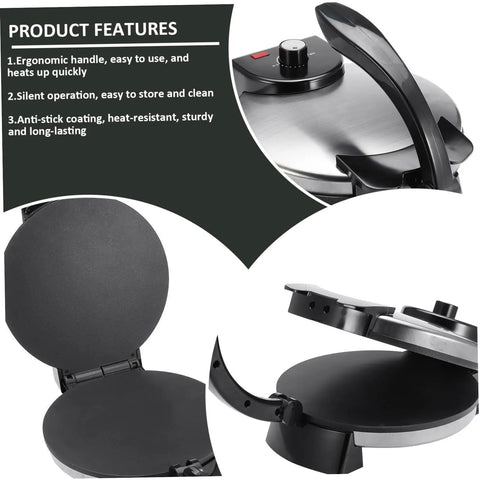 Electric Tortilla Press Machine 2000W with adjustable temp control, non-stick heated plate and ergonomic handle for easy use.