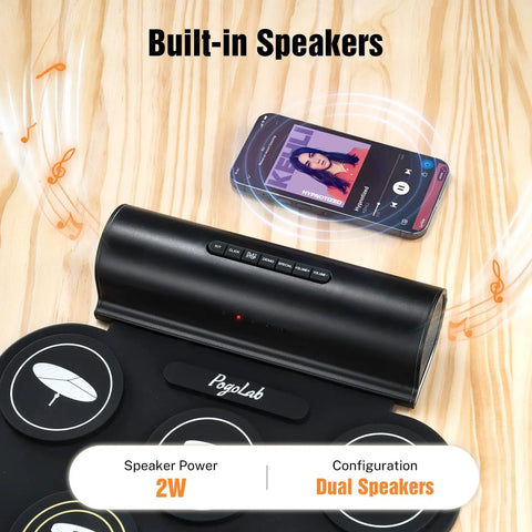 Roll Up 7 Pad Electric Drum Kit With Bluetooth Wireless Connection Portable Rechargeable MIDI Drum Pad speaker detail