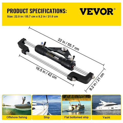 Heavy Duty Outboard Hydraulic Steering Kit For Boats Up To 300HP Front Mount Cylinder Set HC5358-3 And HC5345-3 No Helm Pump Or Steering Hose Needed Built For Strong Steering And 1500 PSI High Pressure With Crush Resistant Seals