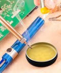 10g No Clean Solder Flux Paste Yellow Wetting Formula For Electronics Soldering Improves Weldability And Insulation Leaves Minimal Residue With Low Smoke Odor Free Solder Grease For DIY Hobbyists And Pros in metal tin with soldering tools