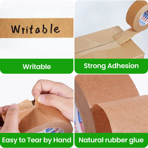 Heavy Duty Kraft Paper Packing Tape For Moving And Shipping, Eco Friendly Biodegradable writable and adhesive samples, 2 Inch by 43 Yards, 3 Rolls.