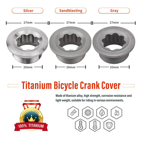 Badass Titanium Crank Cover M20 Screw Cap For Road Bicycle And Mountain Bike Crank Arm Bolt Thread Shield with sandblasted finish.