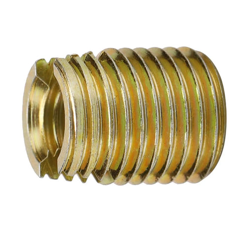 20 Pcs Self Tapping Thread Inserts Made From Durable Carbon Steel With Yellow Zinc Plating For Heavy Duty DIY Repairs And Professional Fastener Reinforcement Jobs That Last A Life Time, close-up of a single thread insert.