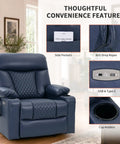 Built Tough Power Lift Recliner Chair With Heat And Massage, Cup Holders, USB Type C Ports, Petite, Navy Blue, in living room