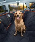 Deluxe Dog Car Seat Cover For Back Seat With Breathable Mesh Window Hammock Four Layer Heavy Duty Waterproof Pet Protector Scratch Proof with a dog sitting on it