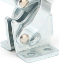 Close-up of Beefy Heavy Duty Vertical Toggle Clamp with Quick Release base, sturdy iron frame, welding setup component