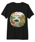 Bangladesh South Asia Rickshaw Travel Tee Ultra Soft Tri Blend Crew Neck showcasing Bengal tiger and river scene design on black fabric.