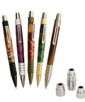 Set Of 5 DuraClick EDC Ballpoint Pen Woodturning Kits With Hardware And Bushing Included, assorted pen designs with bushings