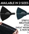 No Slip Sweat Wicking Headband For Men Japanese Style Bandana Black Size M Elastic Fit, stretch demonstration, two size options