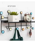 Top Shelf Wrought Iron Double Wall Hooks For Coats And Gear Rustic Entryway Organizer To Keep Your Home Tidy With Straight Forward Install And Pro Grade Build with shelf, plant, and clock.