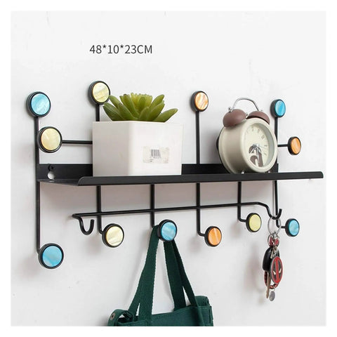 Top Shelf Wrought Iron Double Wall Hooks For Coats And Gear Rustic Entryway Organizer To Keep Your Home Tidy With Straight Forward Install And Pro Grade Build with shelf, plant, and clock.