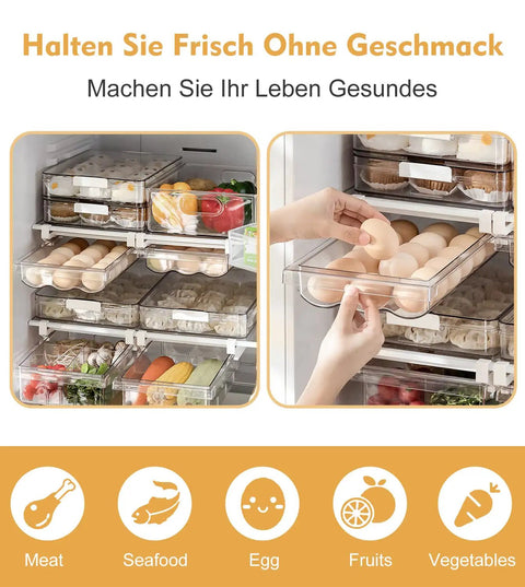 Adjustable Egg Tray For Refrigerator With Pull Out Drawer Design Food Grade PP Plastic Egg Organizer Bin Space Saver
