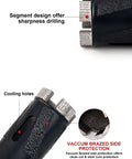 Casaverde diamond core drill bit 1-3/8 in by Amazon — front view with segmented diamond teeth; side view shows cooling holes.