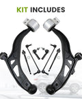 Beefed Up 8 Piece Front Lower Control Arm With Ball Joint Suspension Kit For Ford Explorer 2011 To 2017 And Ford Police Interceptor Utility 2013 To 2017 Includes Outer Inner Tie Rod Ends And Sway Bar Links, kit parts view