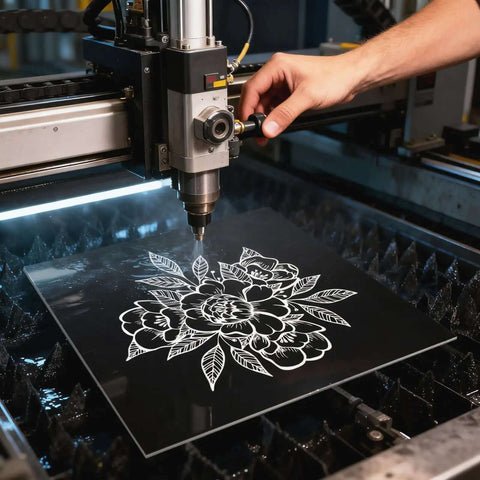 4 Pack 12 By 12 Inch Anodized Aluminum Sheets Black 0.03 Inch Thick 5052 Aluminum Alloy Engraving Plates in use on a CNC machine