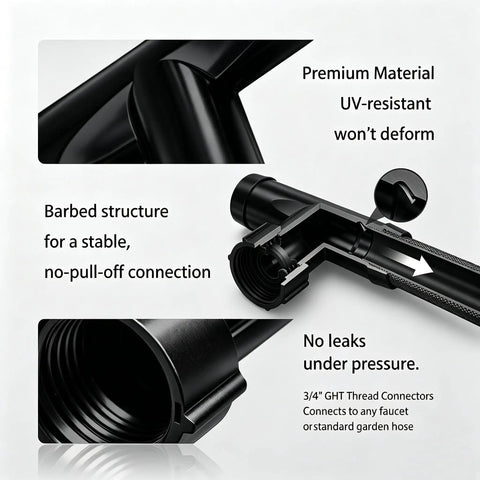 Detailed view of UV-resistant 20 Piece Three Eighth Inch Soaker Hose Fittings Kit with stable barbed structure and connectors.