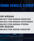 Vehicle fitment chart for Nissan Frontier, Pathfinder, Xterra 2005-2015 and Suzuki Equator 2009-2012 for Six Lug Wheel Hub Assembly 515065.