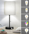 Two Pack 17.3 Inch Table Lamps With USB Ports And AC Outlet For Bedside Nightstands featuring modern gray fabric shade and pull chain switch