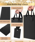 100 Pack Durable Black Paper Wine Carry Bags For Two Bottles Premium Gift Carriers With Free Labels showcasing sturdy cardstock, reinforced handles, and a plain surface.