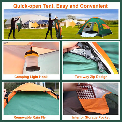 No Fuss 3 Person Pop Up Camping Tent With 80 By 80 Inch Picnic Mat Waterproof Automatic Setup Quick Open Outdoor Beach Travel Tent