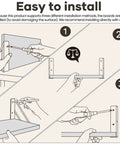 Illustration showing easy wall mounting instructions for Rustic Wood Floating Wall Shelves Set Of Four Corner Shelves.