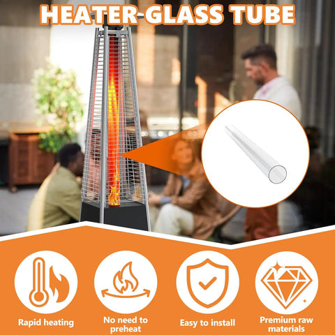 Replacement Glass Tube For 4 Sided Outdoor Liquid Propane Patio Heaters, 49.5 Inch Tall, 4 Inch Diameter Quartz Tube With Neoprene Ring