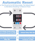 Front view of Pro Grade Circuit Breaker With Energy Monitoring And Adjustable Voltage And Current Protection, showing display and reset functions.