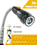 Side view of LOCONHA magnetic pickup tool with LED flashlight; black metal body, orange button, flexible steel neck.