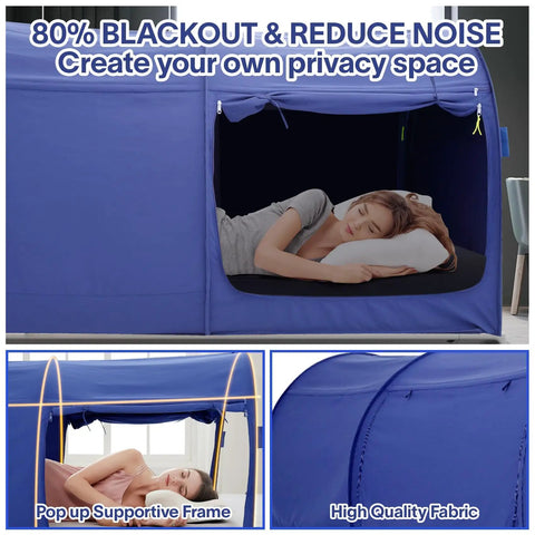 Full Size Bed Canopy Tent For Privacy And Comfort, Dream Space Pop Up Indoor Tent With Portable Frame And Breathable Curtains