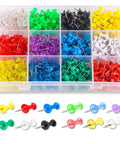 Killer 600 Color Push Pins With Solid Steel Points For Bulletin Boards Maps And Office Desks Sweet 1 Inch Standard Thumb Tacks In 12 Bright Assorted Shades in clear storage jar.